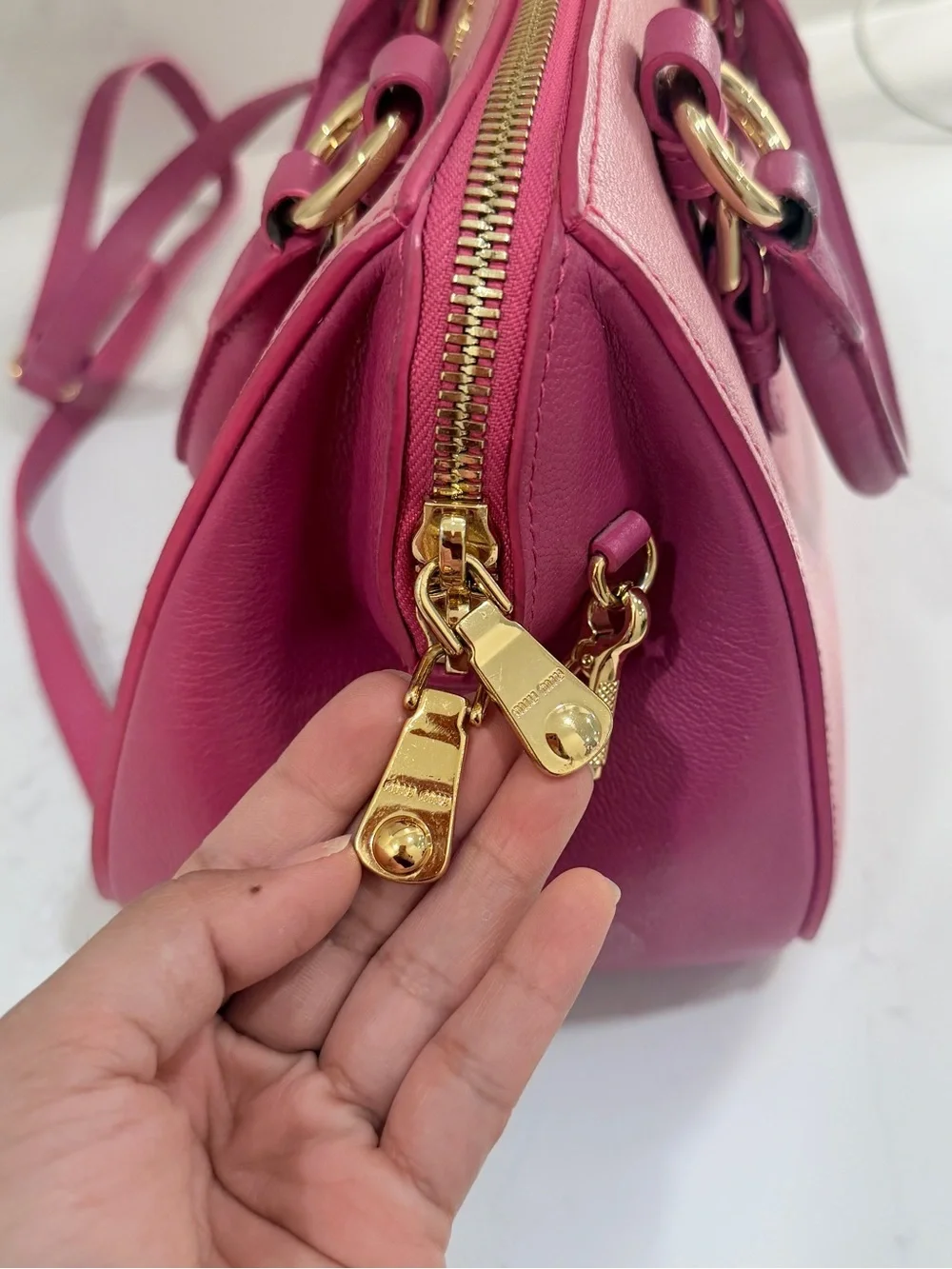 Miu Miu Two-Tone Pink Leather Satchel Crossbody Bag Gold Hardware Made Italy